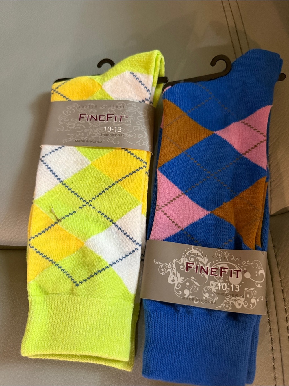 Fine Fit Argyle Crew Socks 2 Pair Lot Size 10-13 NWT Cotton Blend